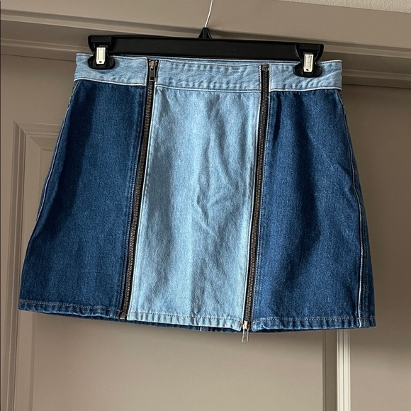 1. State Dresses & Skirts - 1. State Two-Tone Blue Denim Mini Skirt with Dual Front Zippers - Size 8